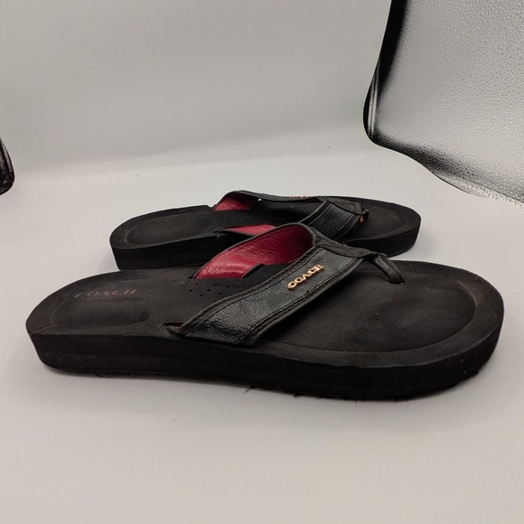 Coach 9B $95 Judy Black Leather Platform Thong Flip Flop Sandals Red Lining main image 9